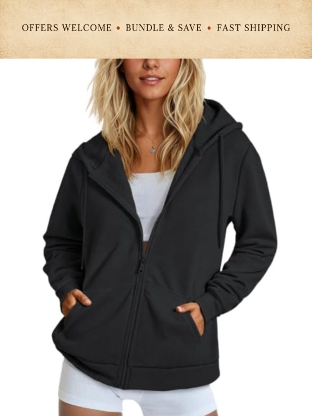 Women's Zip Up Fleece Lined Hoodie Long Sleeve Kangaroo Pocket Sweatshirt
